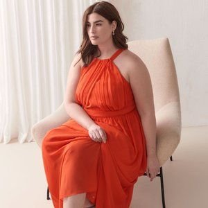 Orange Flowy Plus Size Halter Maxi Dress size 24